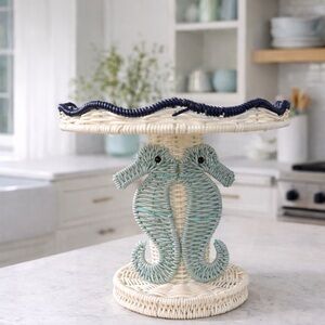 CIRCOA SEAHORSE PEDESTAL CAKE STAND COASTAL BEACH HOUSE
